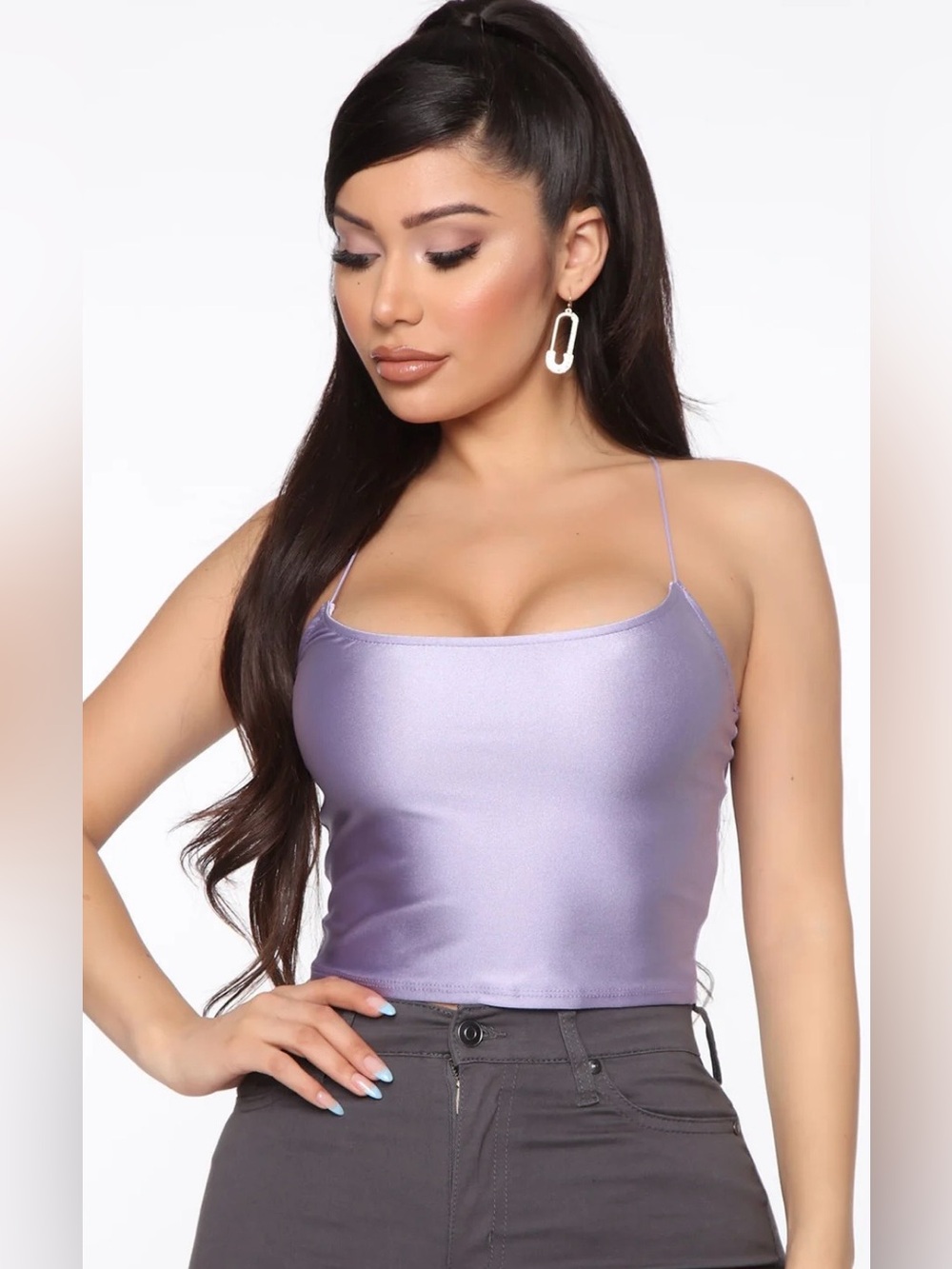 Women’s Fashion Nova Lilac Satin Cami Crop Top, Medium Like New